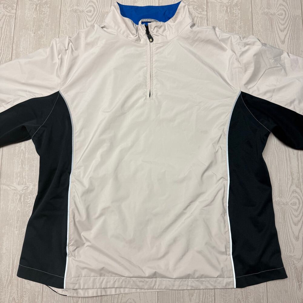 FootJoy DryJoys Women’s XL Golf Rain Pullover Jacket 1/4 Zip White Black Blue